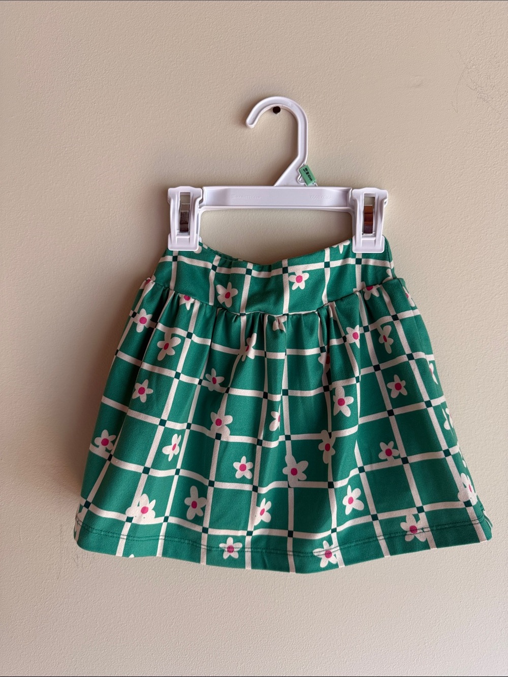 HANNA ANDERSSON Green Floral Grid Skater Toddler Skort